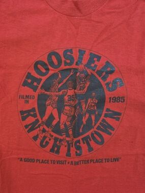 Rare Vintage Single Stich College Hoosiers Knightstown Graphic Tee Red Sz Large